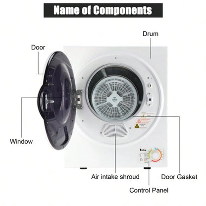 GYM25-78 Compact Portable Household Clothes Dryer 1.6cuft With Stainless Steel Drum Black And White 120V MECHANICAL Control ETL Certification