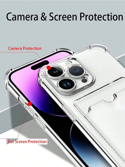 Hadaasi Transparent Airbag Anti-Fall Card Holder Phone Case, Compatible With Apple 17e/17pro/17promax/Air/17/16pro/16promax/16plus/16/16E And Galaxy S26Ultra/S26Plus/S26/S26Edge/S25Ultra/S25Plus/S25/S