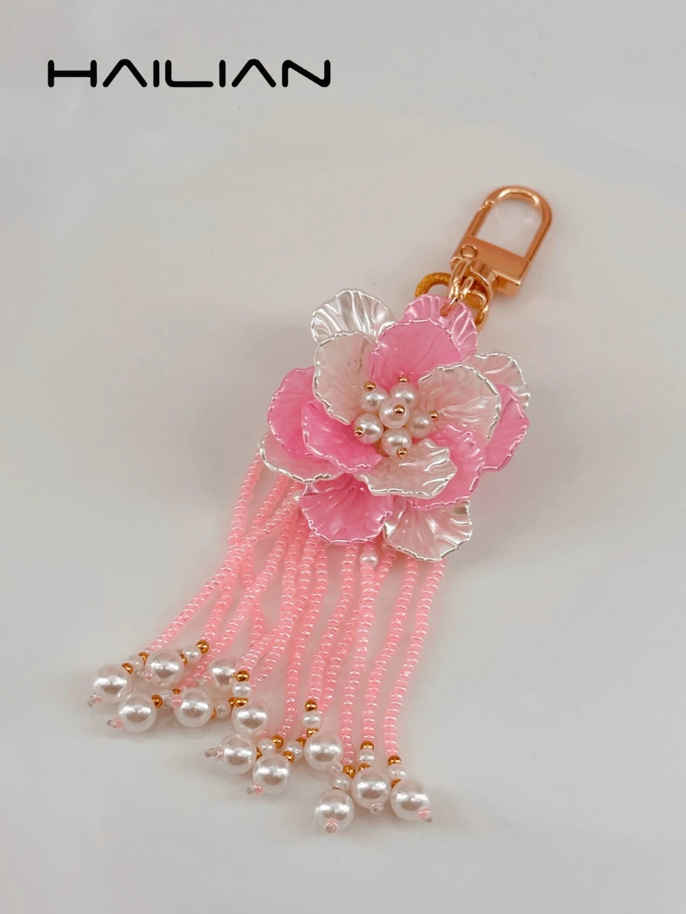 HAILIAN 1pc Bohemian Style White Flower Beaded Tassel Bag Charm, Cute Pearl Women's Handbag Pendant