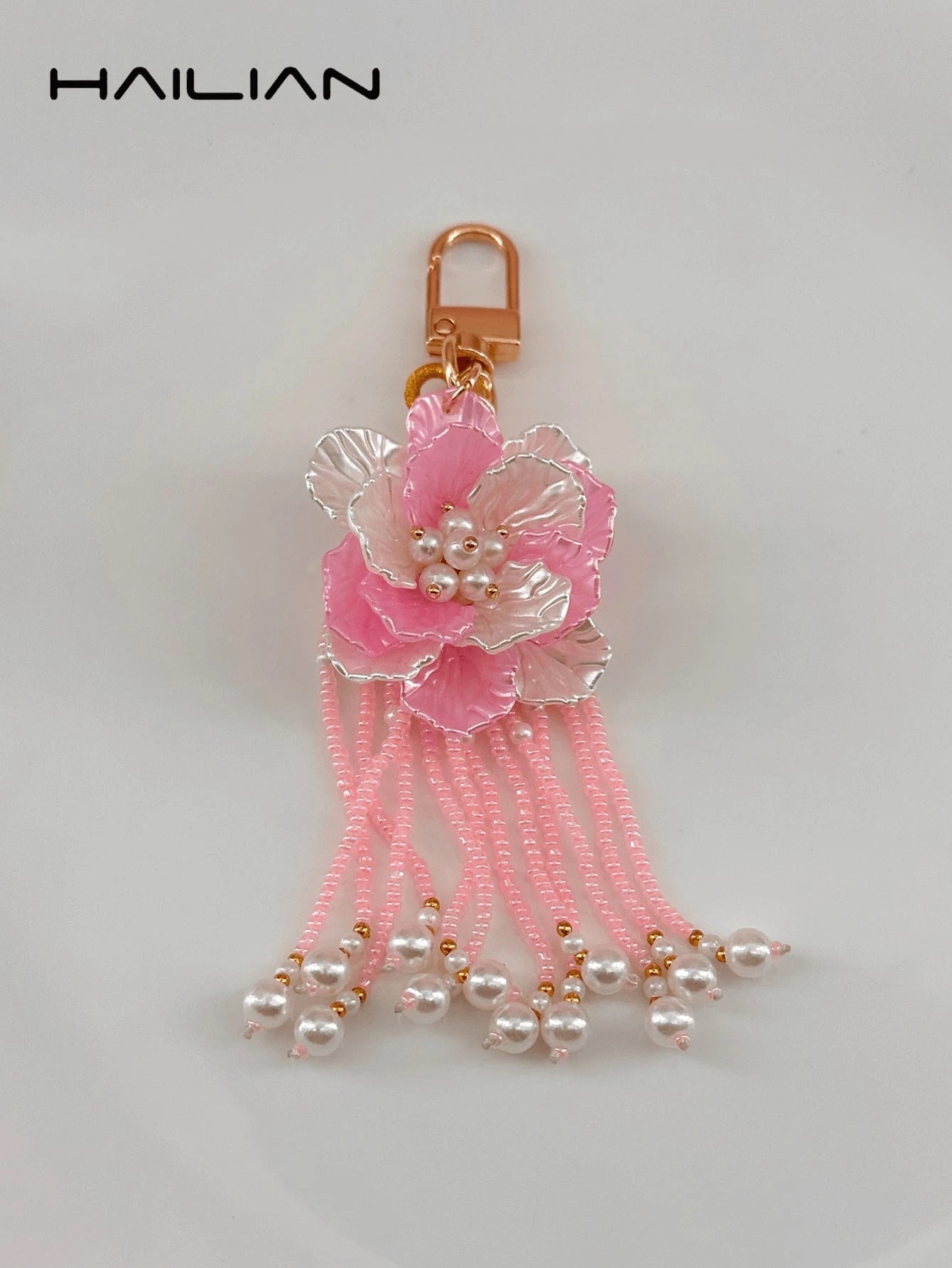 HAILIAN 1pc Bohemian Style White Flower Beaded Tassel Bag Charm, Cute Pearl Women's Handbag Pendant