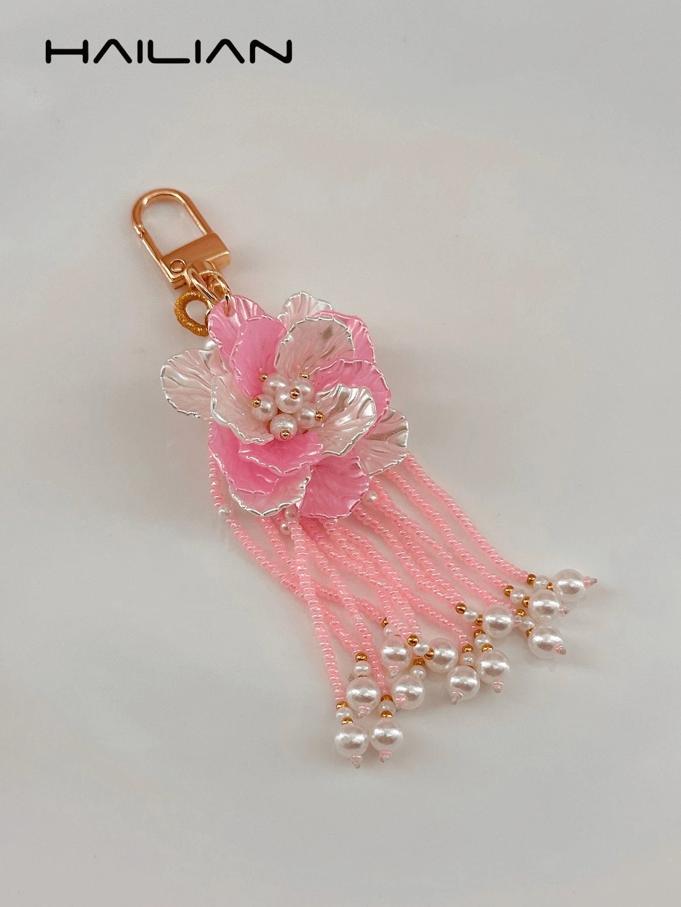 HAILIAN 1pc Bohemian Style White Flower Beaded Tassel Bag Charm, Cute Pearl Women's Handbag Pendant