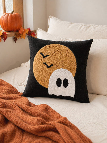 Halloween Decorative Tufted Embroidered Pillowcase 1pc/2pcs Ghost Moon Bat Spooky Pattern Hidden Zipper 45x45cm Trick Or Treat Autumn Decor Pillow Cover (Insert Not Included) Suitable For Sofa Bedroom