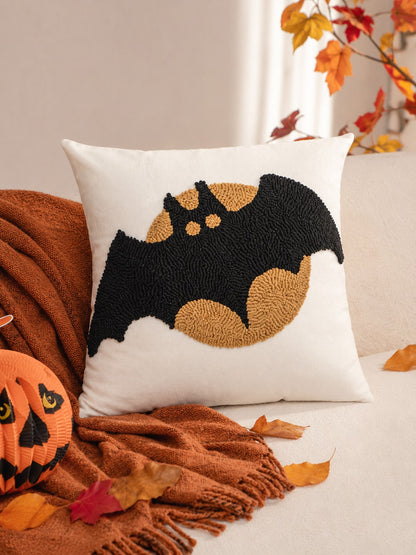 Halloween Decorative Tufted Embroidered Pillowcase 1pc/2pcs Ghost Moon Bat Spooky Pattern Hidden Zipper 45x45cm Trick Or Treat Autumn Decor Pillow Cover (Insert Not Included) Suitable For Sofa Bedroom