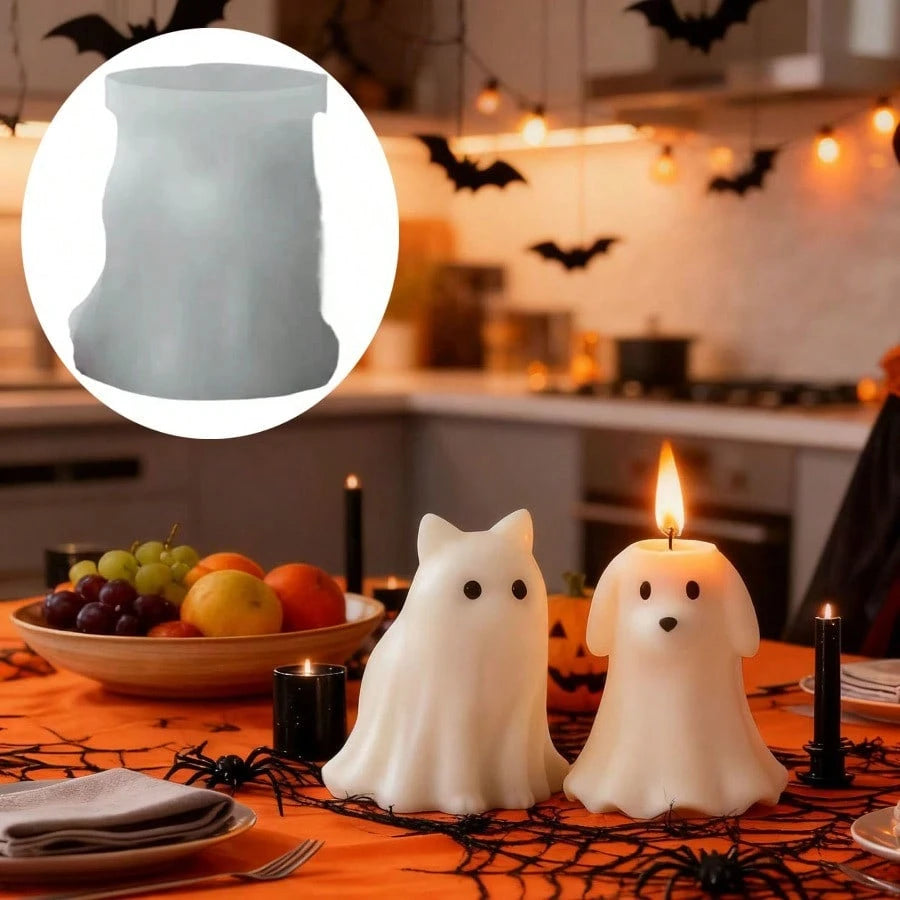 Halloween Ghost Cat & Dog Candle Mold, 3D Kitten & Puppy Silicone Mold, DIY Scary Ghost Animal Shaped Craft Mold For Plaster, Resin, Cement Casting, Handmade Clay & Soap Mold, Halloween Gift, Holiday