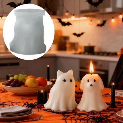 Halloween Ghost Cat & Dog Candle Mold, 3D Kitten & Puppy Silicone Mold, DIY Scary Ghost Animal Shaped Craft Mold For Plaster, Resin, Cement Casting, Handmade Clay & Soap Mold, Halloween Gift, Holiday