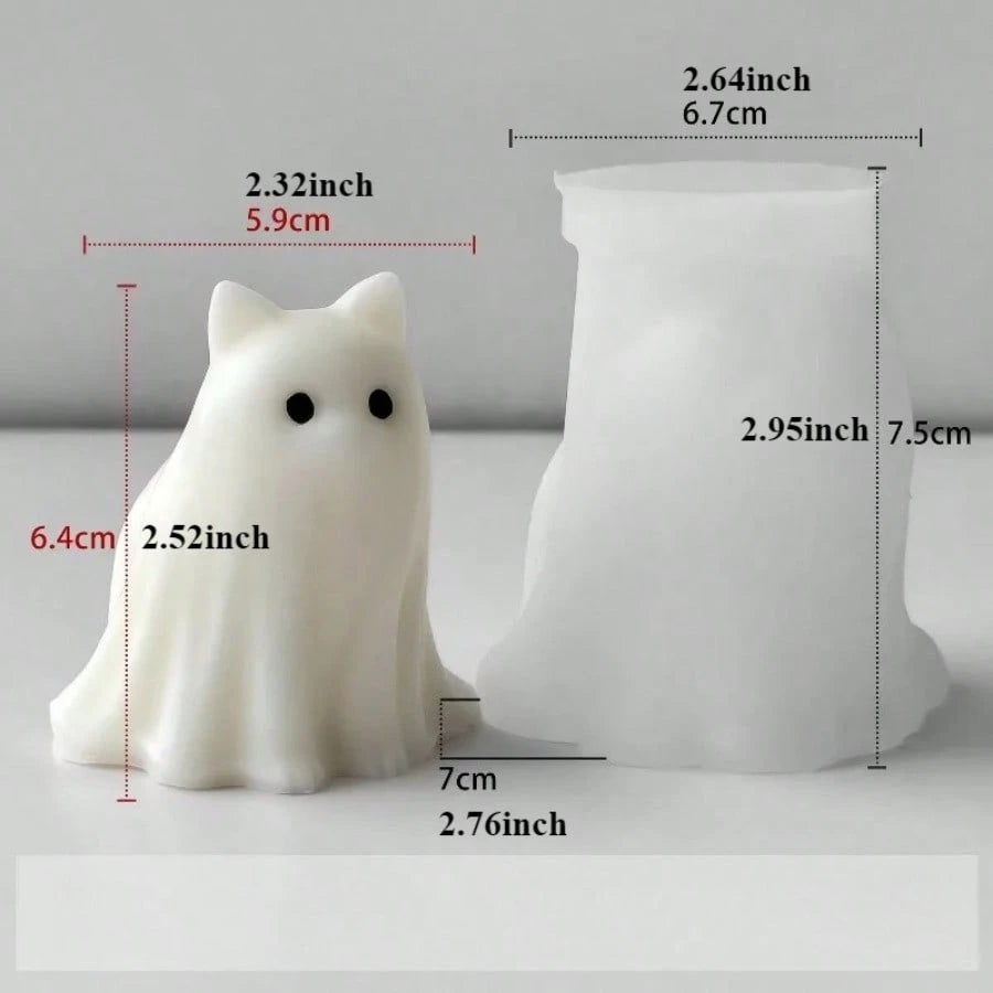 Halloween Ghost Cat & Dog Candle Mold, 3D Kitten & Puppy Silicone Mold, DIY Scary Ghost Animal Shaped Craft Mold For Plaster, Resin, Cement Casting, Handmade Clay & Soap Mold, Halloween Gift, Holiday