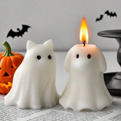 Halloween Ghost Cat & Dog Candle Mold, 3D Kitten & Puppy Silicone Mold, DIY Scary Ghost Animal Shaped Craft Mold For Plaster, Resin, Cement Casting, Handmade Clay & Soap Mold, Halloween Gift, Holiday