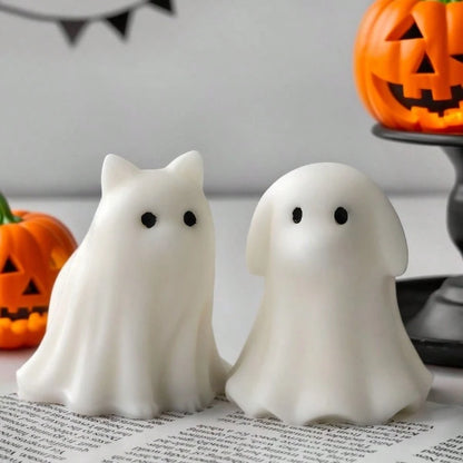 Halloween Ghost Cat & Dog Candle Mold, 3D Kitten & Puppy Silicone Mold, DIY Scary Ghost Animal Shaped Craft Mold For Plaster, Resin, Cement Casting, Handmade Clay & Soap Mold, Halloween Gift, Holiday