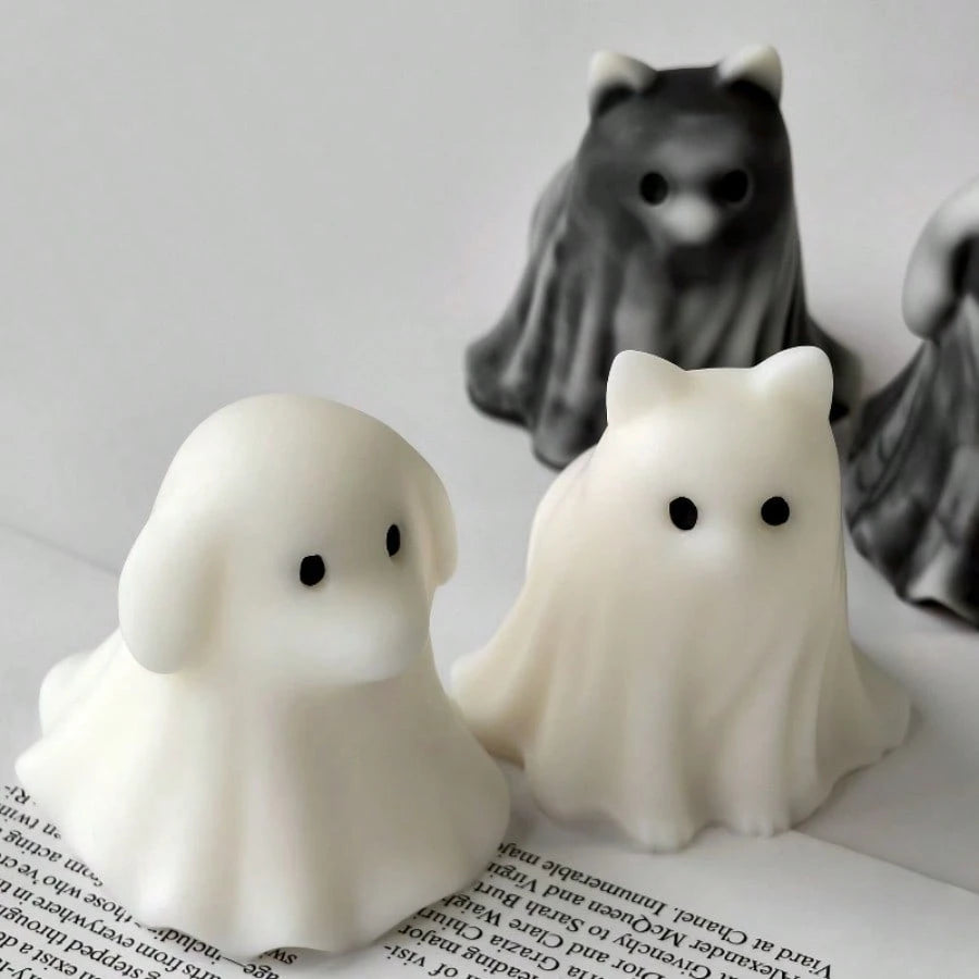 Halloween Ghost Cat & Dog Candle Mold, 3D Kitten & Puppy Silicone Mold, DIY Scary Ghost Animal Shaped Craft Mold For Plaster, Resin, Cement Casting, Handmade Clay & Soap Mold, Halloween Gift, Holiday