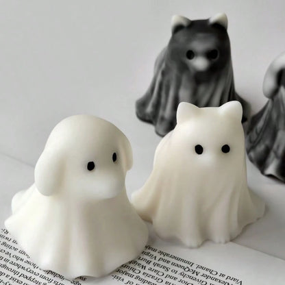 Halloween Ghost Cat & Dog Candle Mold, 3D Kitten & Puppy Silicone Mold, DIY Scary Ghost Animal Shaped Craft Mold For Plaster, Resin, Cement Casting, Handmade Clay & Soap Mold, Halloween Gift, Holiday