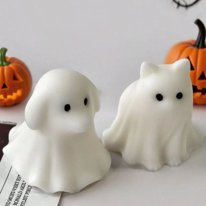 Halloween Ghost Cat & Dog Candle Mold, 3D Kitten & Puppy Silicone Mold, DIY Scary Ghost Animal Shaped Craft Mold For Plaster, Resin, Cement Casting, Handmade Clay & Soap Mold, Halloween Gift, Holiday