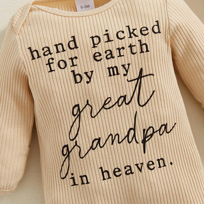 Hand Picked For Earth By My Great Grandma Grandpa In Heaven Bodysuit Romper Newborn Baby Ribbed Jumpsuit Coveralls