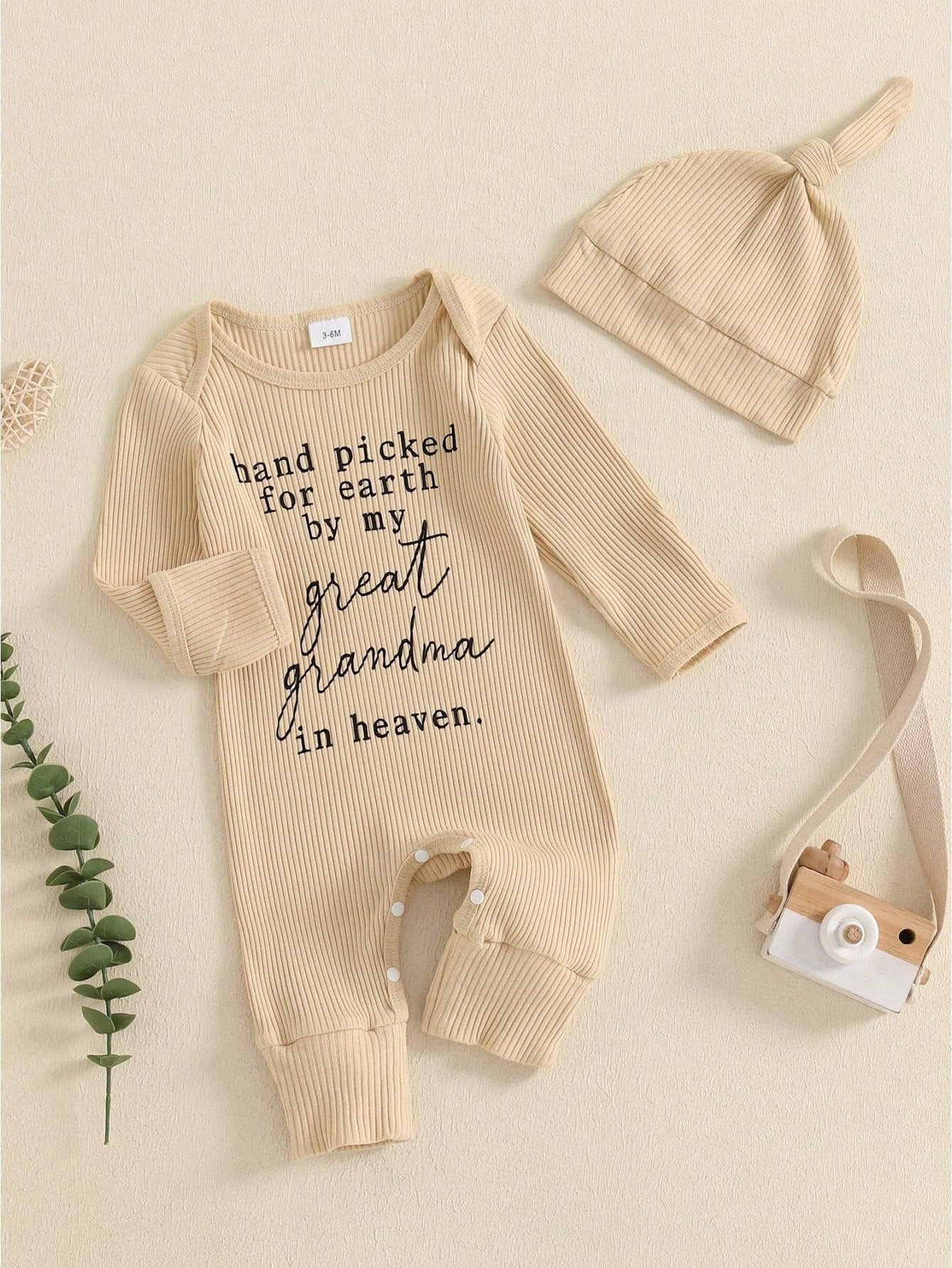 Hand Picked For Earth By My Great Grandma Grandpa In Heaven Bodysuit Romper Newborn Baby Ribbed Jumpsuit Coveralls