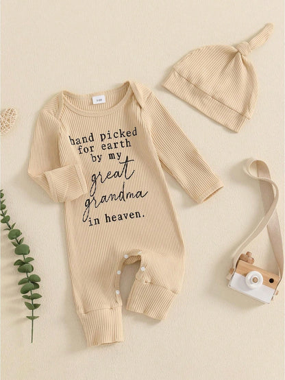 Hand Picked For Earth By My Great Grandma Grandpa In Heaven Bodysuit Romper Newborn Baby Ribbed Jumpsuit Coveralls