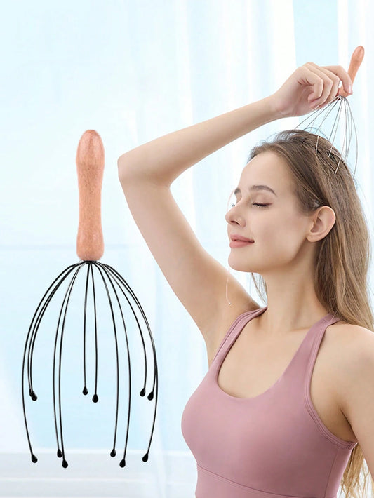 Handheld Massager,1Pc Wooden Handle12 Claw Scalp Massage Tool For Head Care,Hair,Hair Tools,Hair Care,School,Back To School,Travel,Travel Essentials,Home Essentials,Spa,Massage Tool,Massage,Massager,S