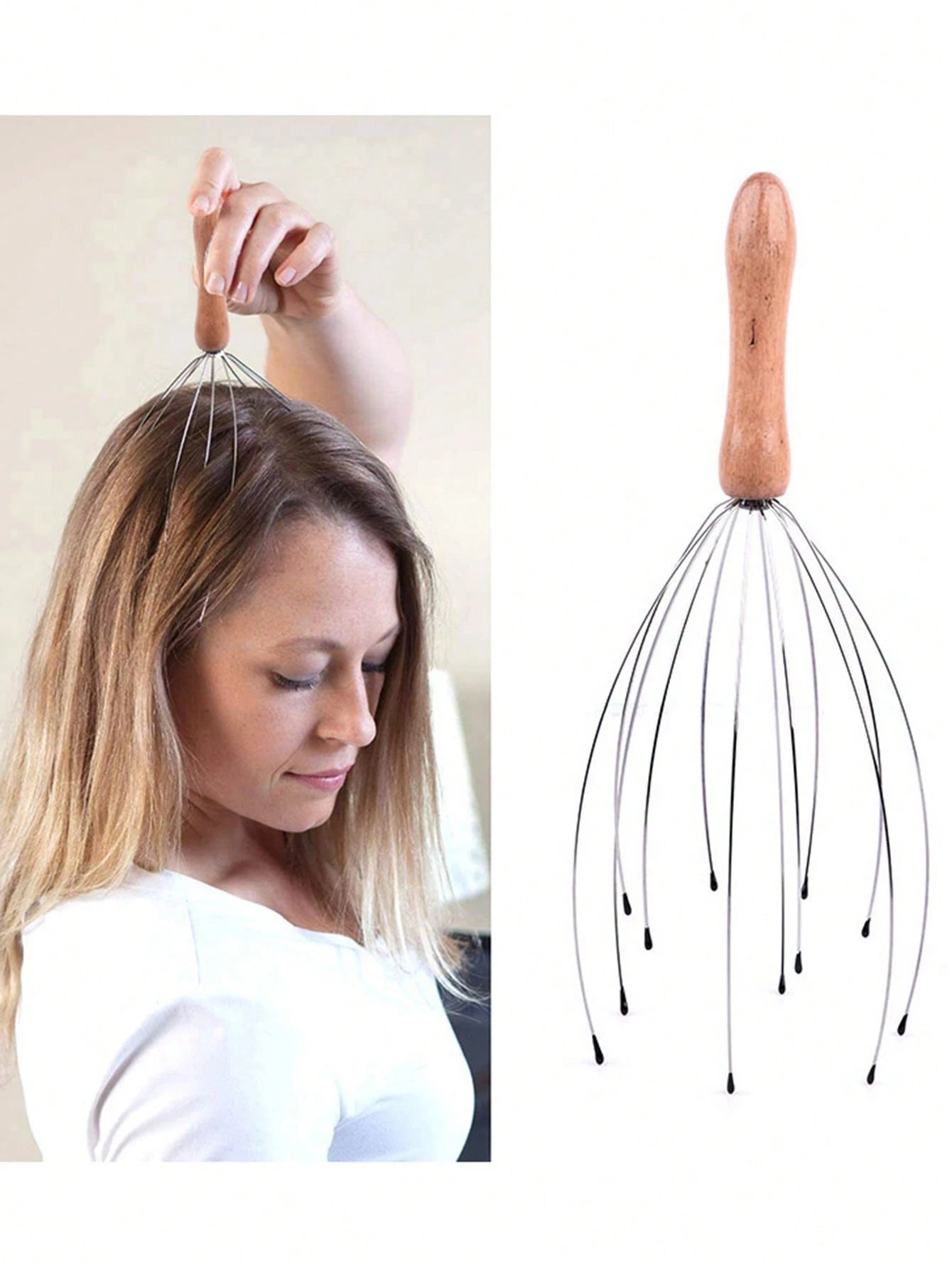 Handheld Massager,1Pc Wooden Handle12 Claw Scalp Massage Tool For Head Care,Hair,Hair Tools,Hair Care,School,Back To School,Travel,Travel Essentials,Home Essentials,Spa,Massage Tool,Massage,Massager,S