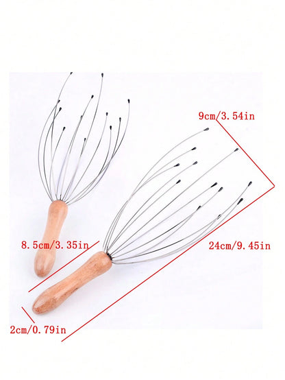 Handheld Massager,1Pc Wooden Handle12 Claw Scalp Massage Tool For Head Care,Hair,Hair Tools,Hair Care,School,Back To School,Travel,Travel Essentials,Home Essentials,Spa,Massage Tool,Massage,Massager,S