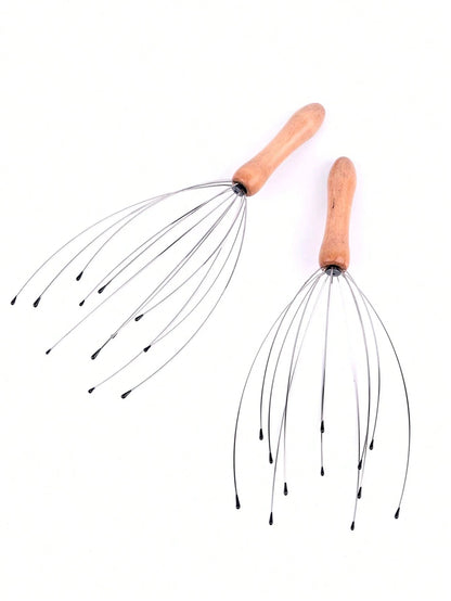 Handheld Massager,1Pc Wooden Handle12 Claw Scalp Massage Tool For Head Care,Hair,Hair Tools,Hair Care,School,Back To School,Travel,Travel Essentials,Home Essentials,Spa,Massage Tool,Massage,Massager,S