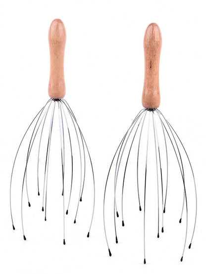Handheld Massager,1Pc Wooden Handle12 Claw Scalp Massage Tool For Head Care,Hair,Hair Tools,Hair Care,School,Back To School,Travel,Travel Essentials,Home Essentials,Spa,Massage Tool,Massage,Massager,S