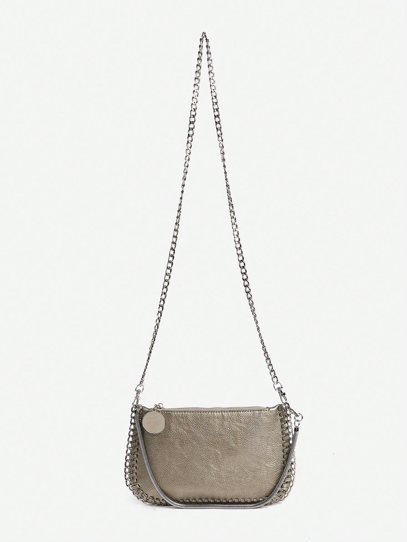 Handmade Chain Weave Multipurpose Silver Metallic Crossbody Bag, Can Be Used As Handbag, Shoulder Bag Or Messenger Bag