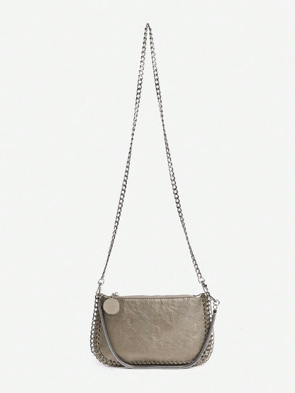 Handmade Chain Weave Multipurpose Silver Metallic Crossbody Bag, Can Be Used As Handbag, Shoulder Bag Or Messenger Bag