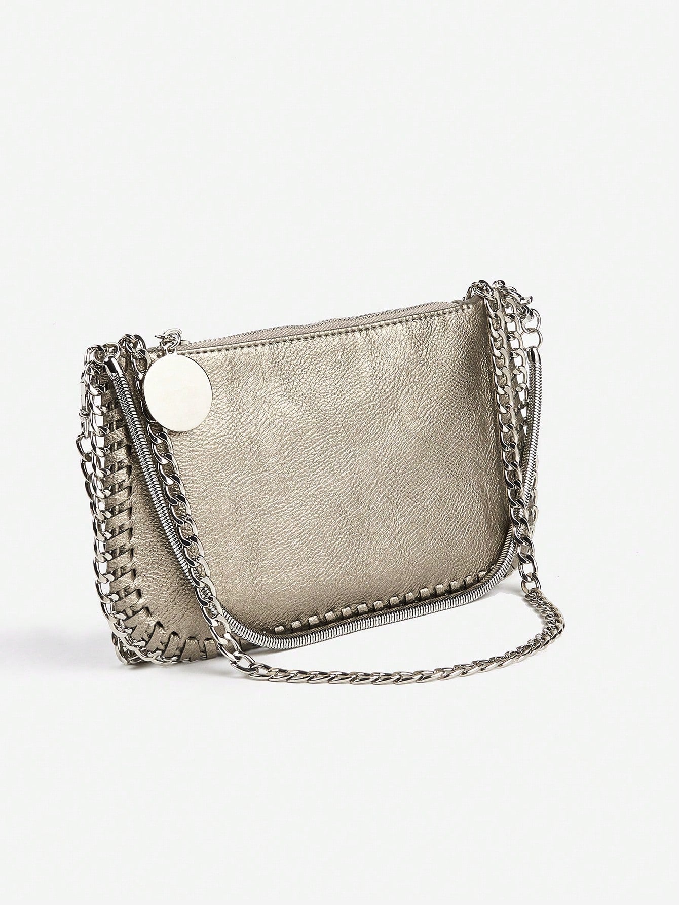 Handmade Chain Weave Multipurpose Silver Metallic Crossbody Bag, Can Be Used As Handbag, Shoulder Bag Or Messenger Bag