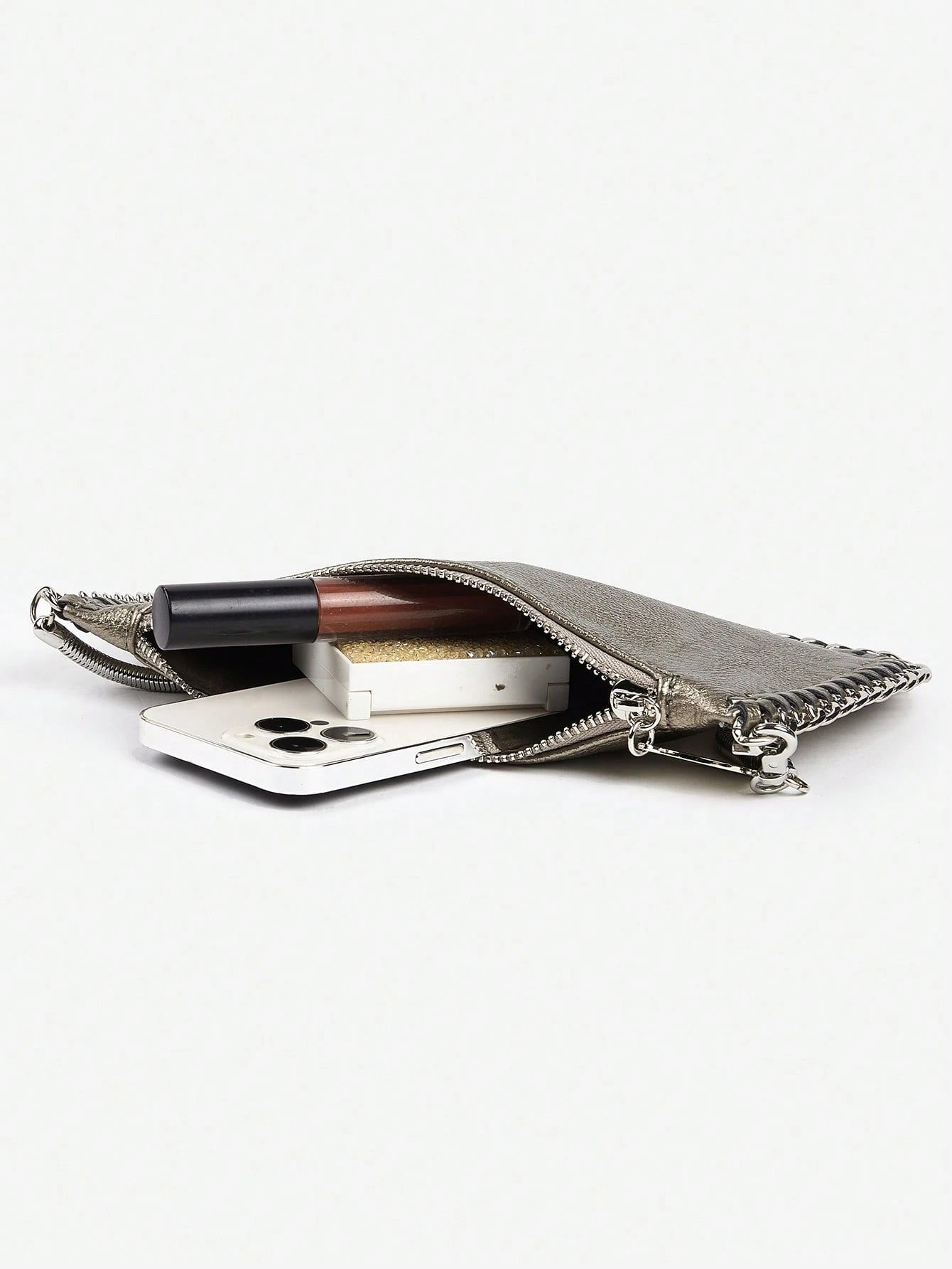 Handmade Chain Weave Multipurpose Silver Metallic Crossbody Bag, Can Be Used As Handbag, Shoulder Bag Or Messenger Bag