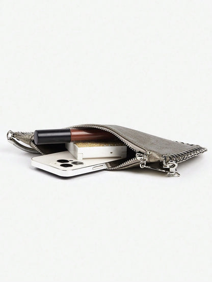 Handmade Chain Weave Multipurpose Silver Metallic Crossbody Bag, Can Be Used As Handbag, Shoulder Bag Or Messenger Bag