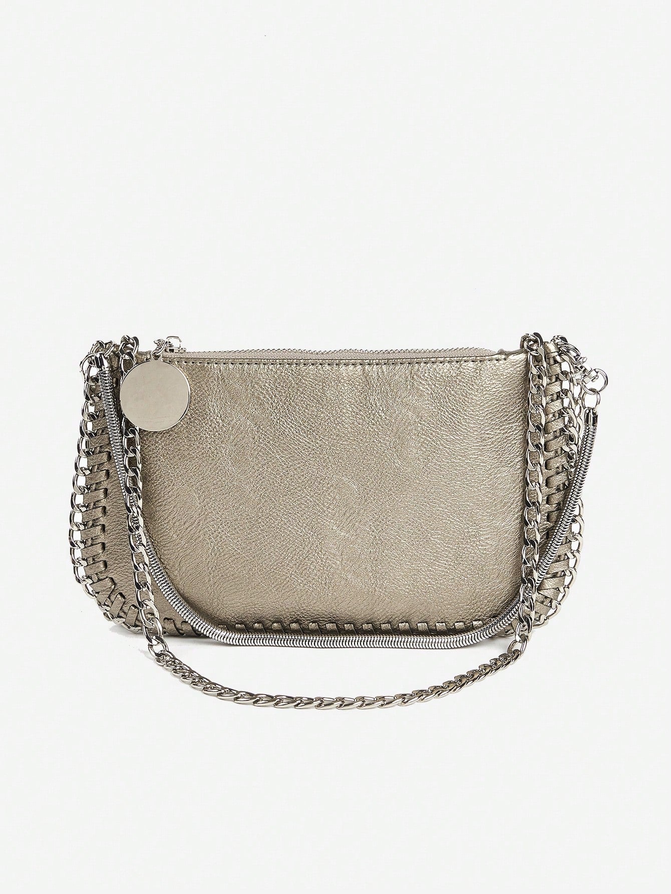 Handmade Chain Weave Multipurpose Silver Metallic Crossbody Bag, Can Be Used As Handbag, Shoulder Bag Or Messenger Bag