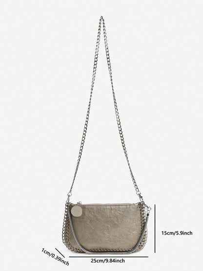 Handmade Chain Weave Multipurpose Silver Metallic Crossbody Bag, Can Be Used As Handbag, Shoulder Bag Or Messenger Bag