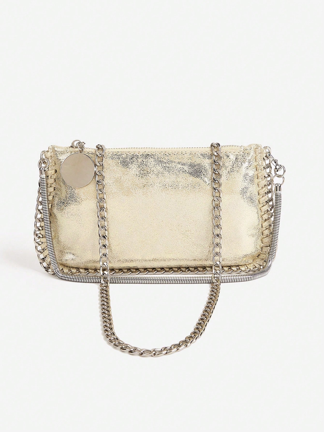 Handmade Chain Weave Multipurpose Silver Metallic Crossbody Bag, Can Be Used As Handbag, Shoulder Bag Or Messenger Bag