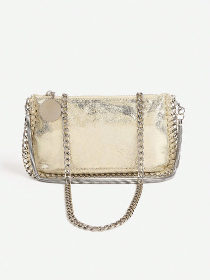 Handmade Chain Weave Multipurpose Silver Metallic Crossbody Bag, Can Be Used As Handbag, Shoulder Bag Or Messenger Bag