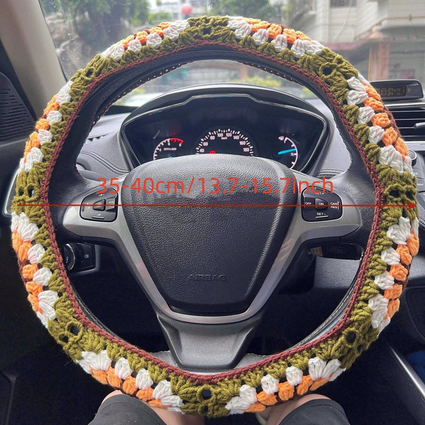Handmade Crochet Sunflower Granny Square Steering Wheel Cover, Cute Floral Seatbelt Cover For Women, Car Interior Decoration