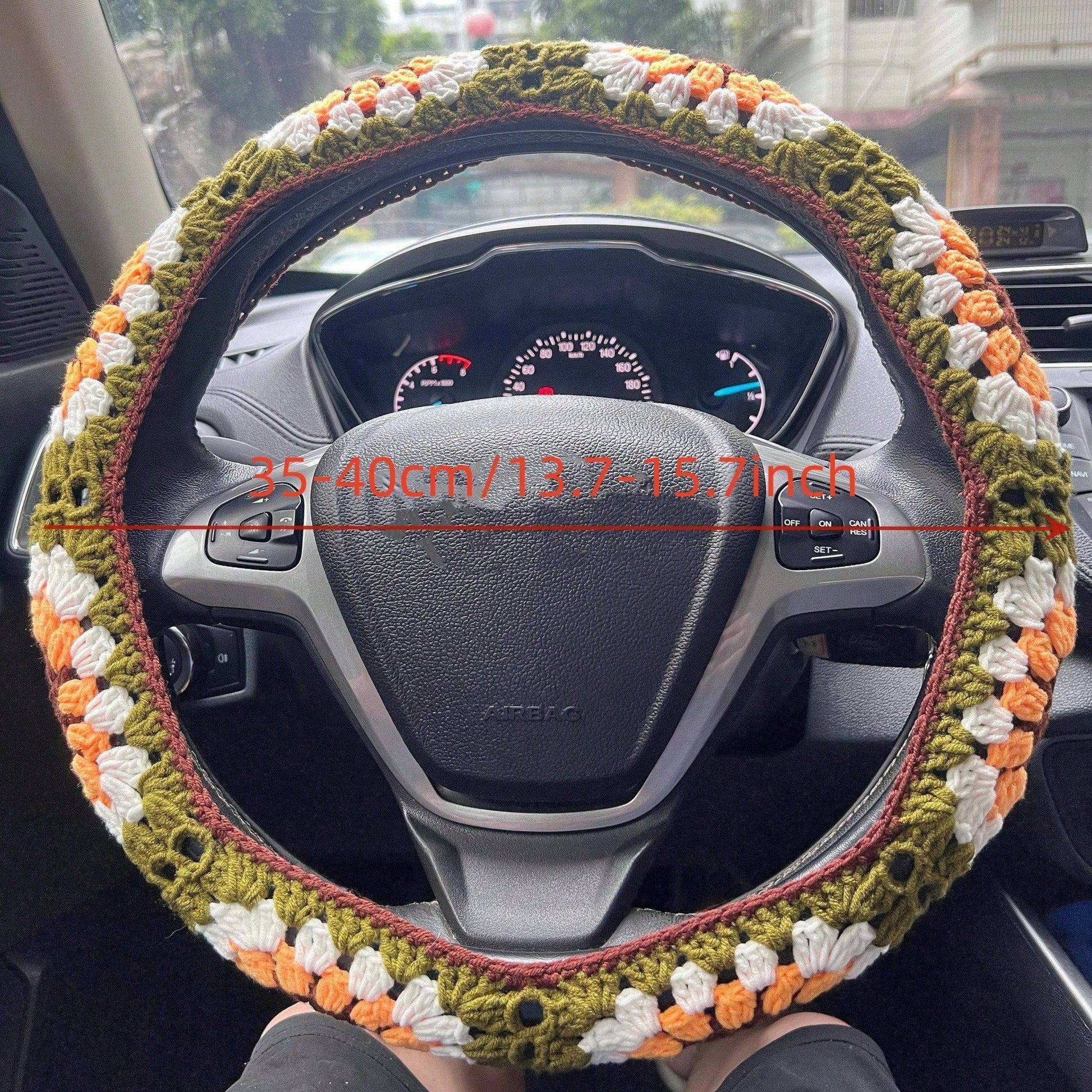 Handmade Crochet Sunflower Granny Square Steering Wheel Cover, Cute Floral Seatbelt Cover For Women, Car Interior Decoration