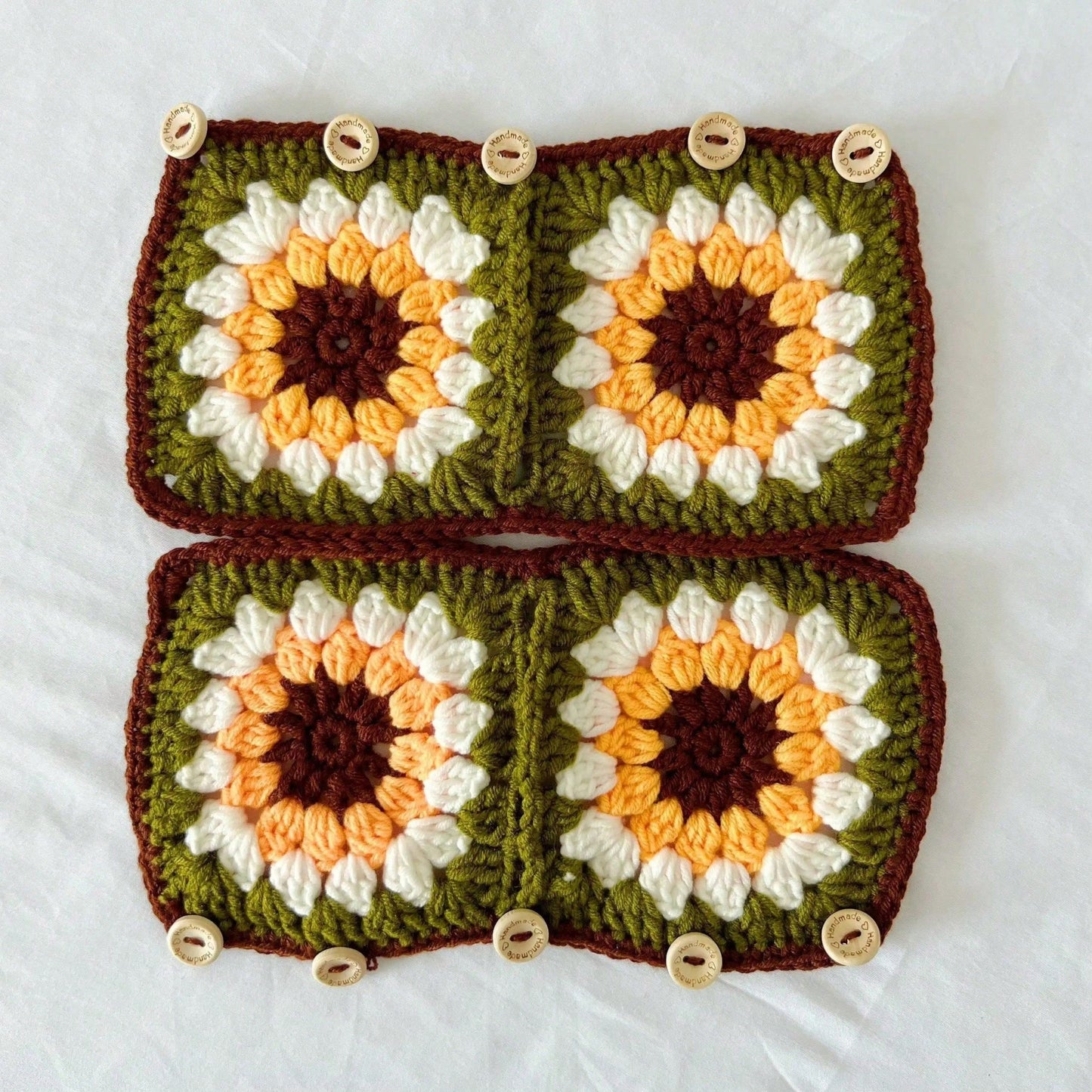Handmade Crochet Sunflower Granny Square Steering Wheel Cover, Cute Floral Seatbelt Cover For Women, Car Interior Decoration