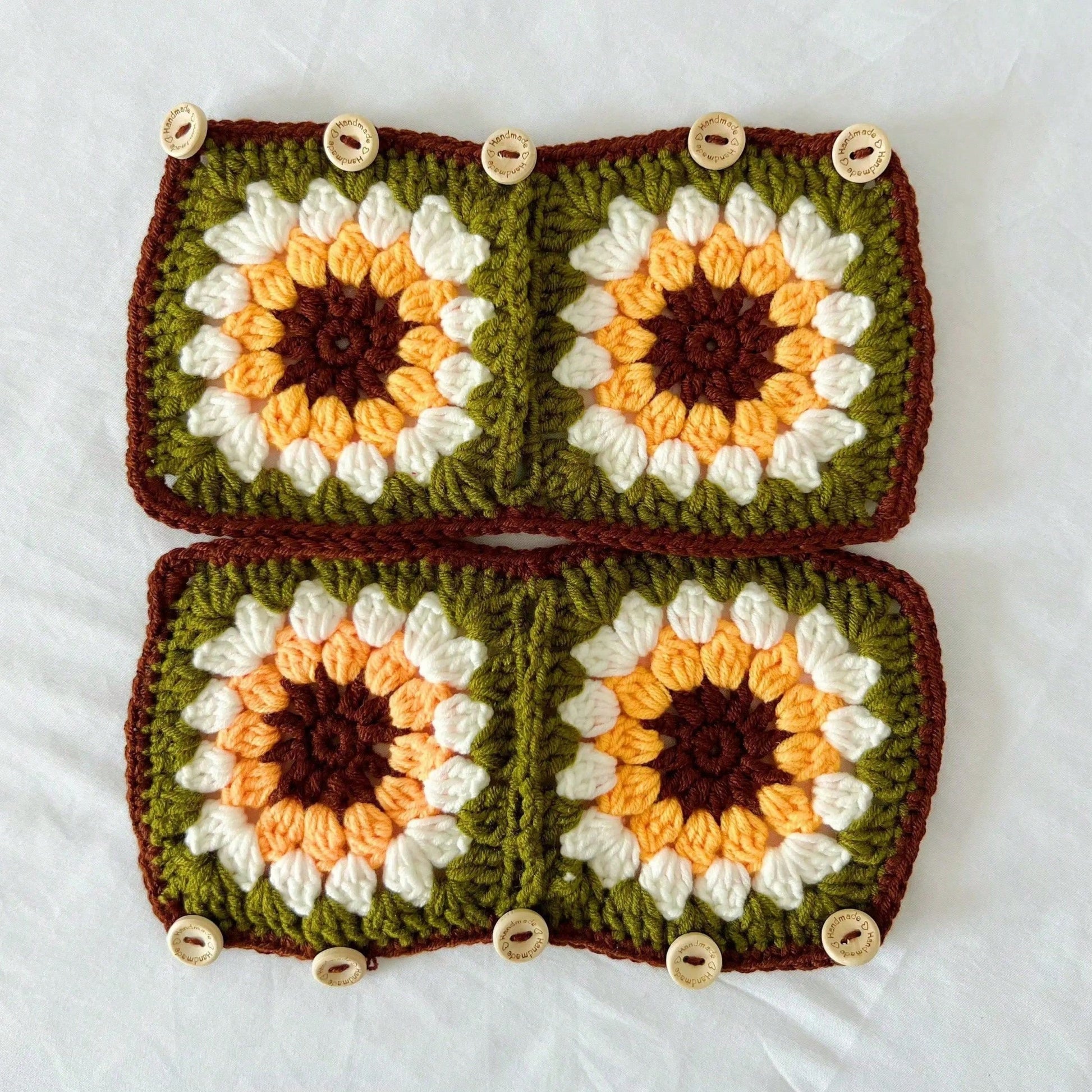 Handmade Crochet Sunflower Granny Square Steering Wheel Cover, Cute Floral Seatbelt Cover For Women, Car Interior Decoration