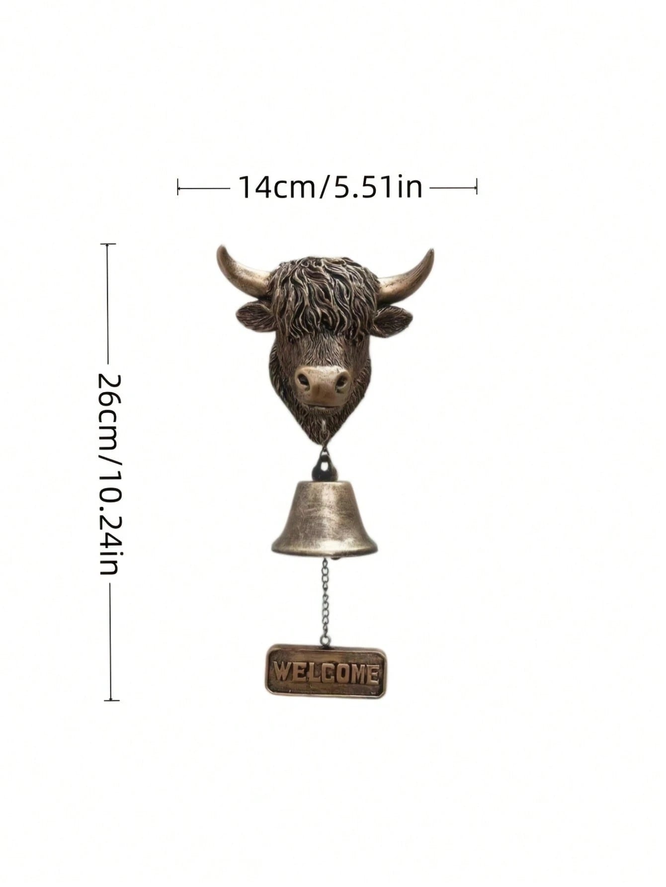 Handmade Highland Cow Welcome Bell, 3D Vintage Style Highland Cow Doorbell, Rustic Wall-Mounted Doorbell- Crisp Sound, Suitable For Home, Garden, Porch, Ranch, Outdoor Decorative Hanging Bell Gift
