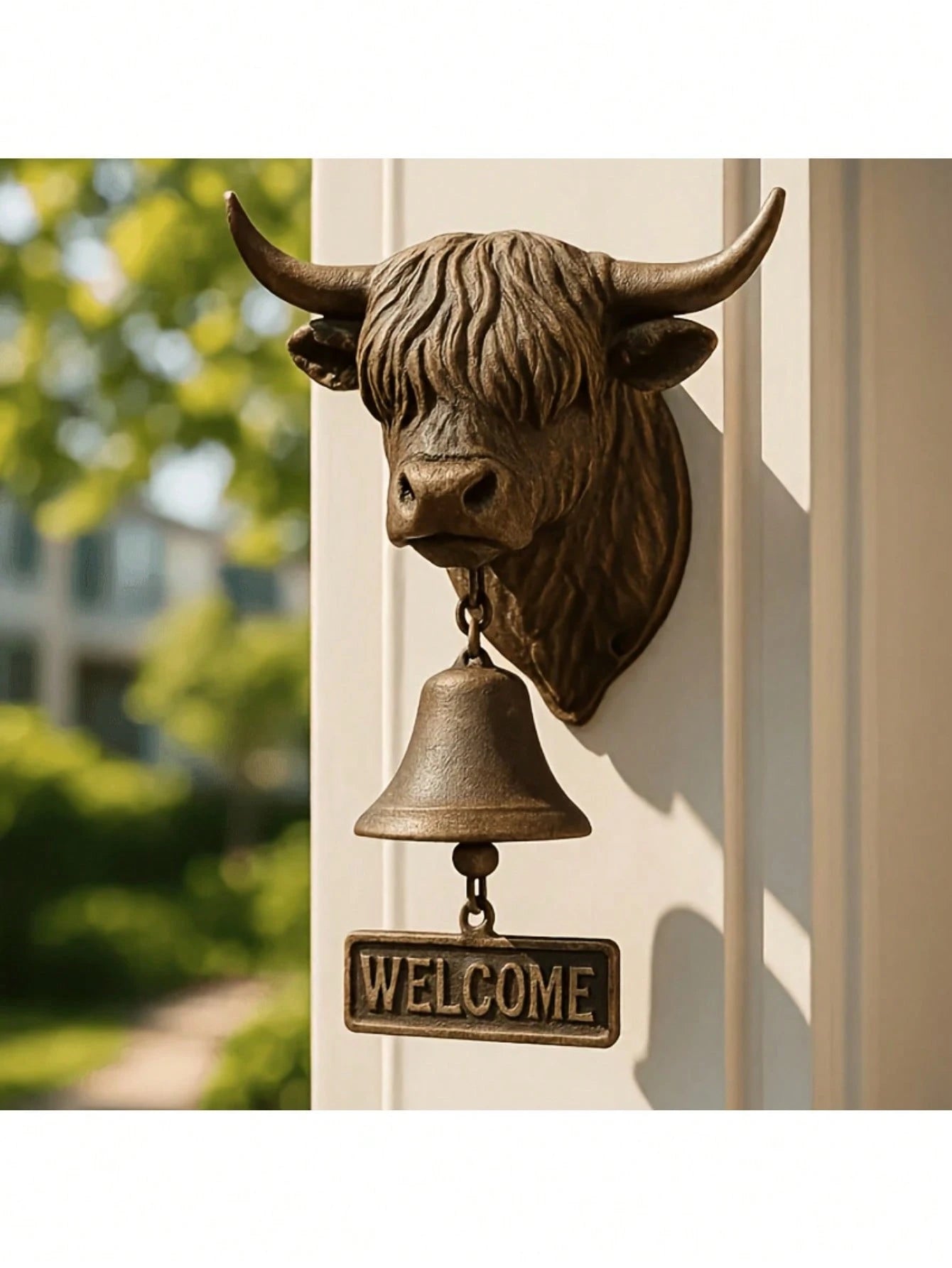 Handmade Highland Cow Welcome Bell, 3D Vintage Style Highland Cow Doorbell, Rustic Wall-Mounted Doorbell- Crisp Sound, Suitable For Home, Garden, Porch, Ranch, Outdoor Decorative Hanging Bell Gift