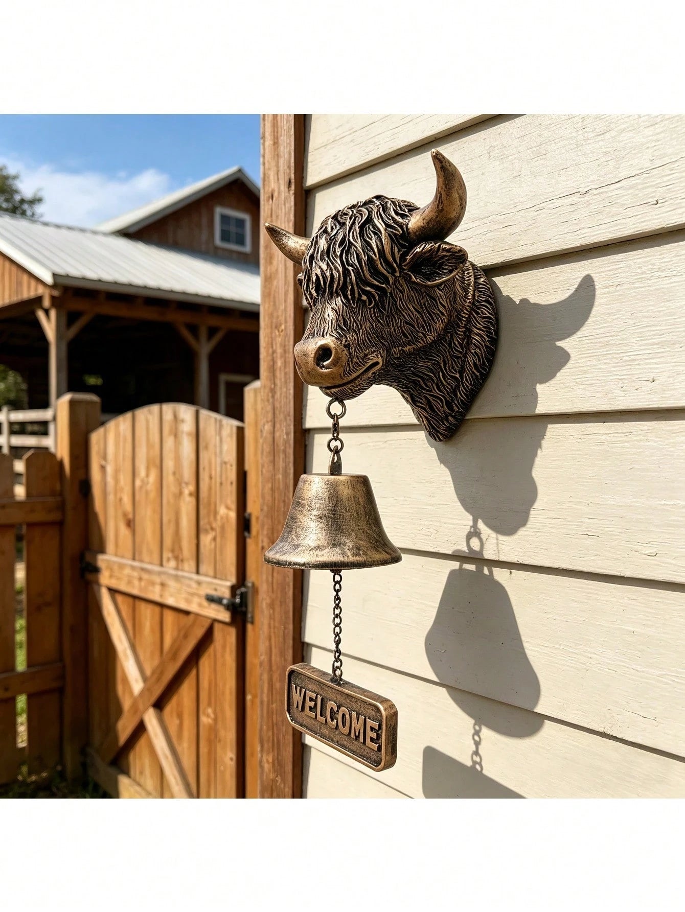 Handmade Highland Cow Welcome Bell, 3D Vintage Style Highland Cow Doorbell, Rustic Wall-Mounted Doorbell- Crisp Sound, Suitable For Home, Garden, Porch, Ranch, Outdoor Decorative Hanging Bell Gift