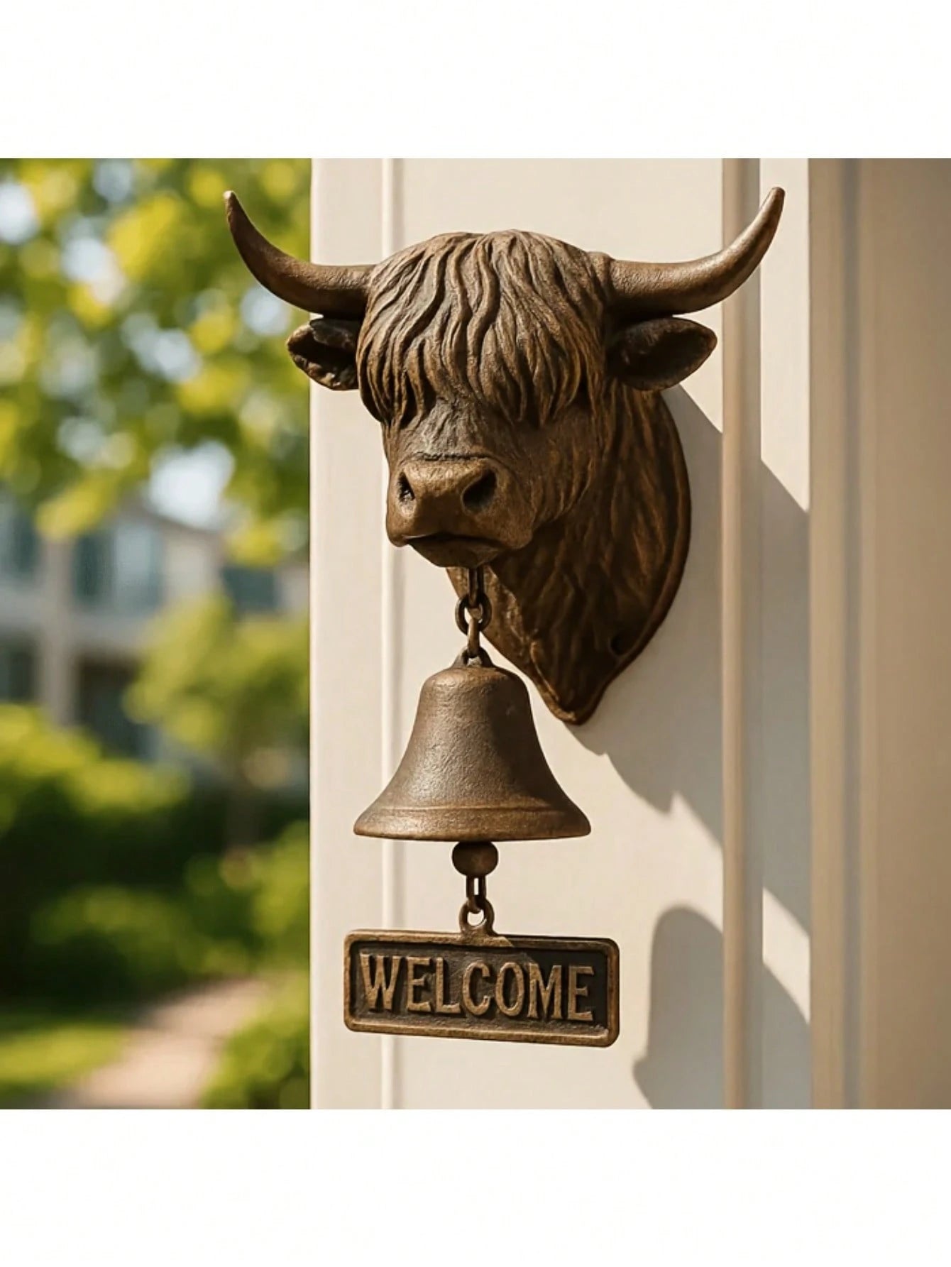 Handmade Highland Cow Welcome Bell, 3D Vintage Style Highland Cow Doorbell, Rustic Wall-Mounted Doorbell- Crisp Sound, Suitable For Home, Garden, Porch, Ranch, Outdoor Decorative Hanging Bell Gift