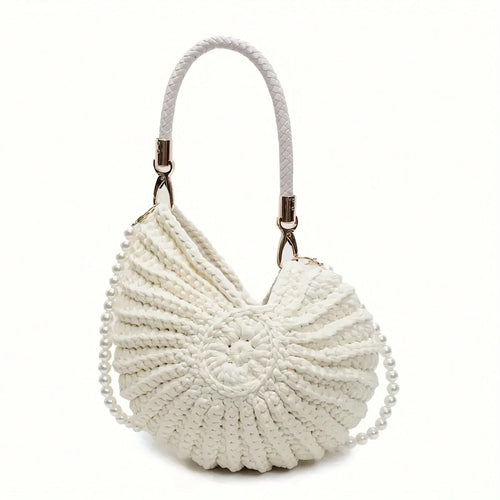 Handwoven Round Beach Tote Bag, Lightweight Crochet Shoulder Bag Summer Vacation, Shopping And Daily Outings, Spacious Boho Style Handbag