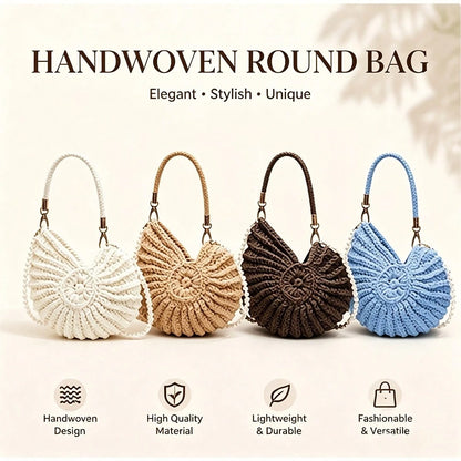Handwoven Round Beach Tote Bag, Lightweight Crochet Shoulder Bag Summer Vacation, Shopping And Daily Outings, Spacious Boho Style Handbag