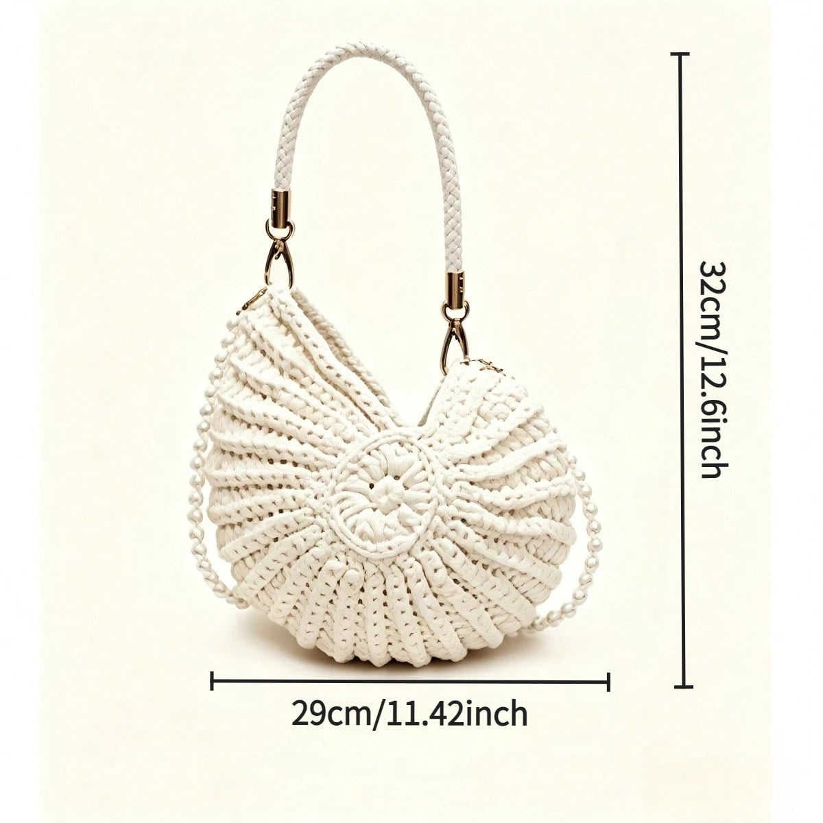 Handwoven Round Beach Tote Bag, Lightweight Crochet Shoulder Bag Summer Vacation, Shopping And Daily Outings, Spacious Boho Style Handbag