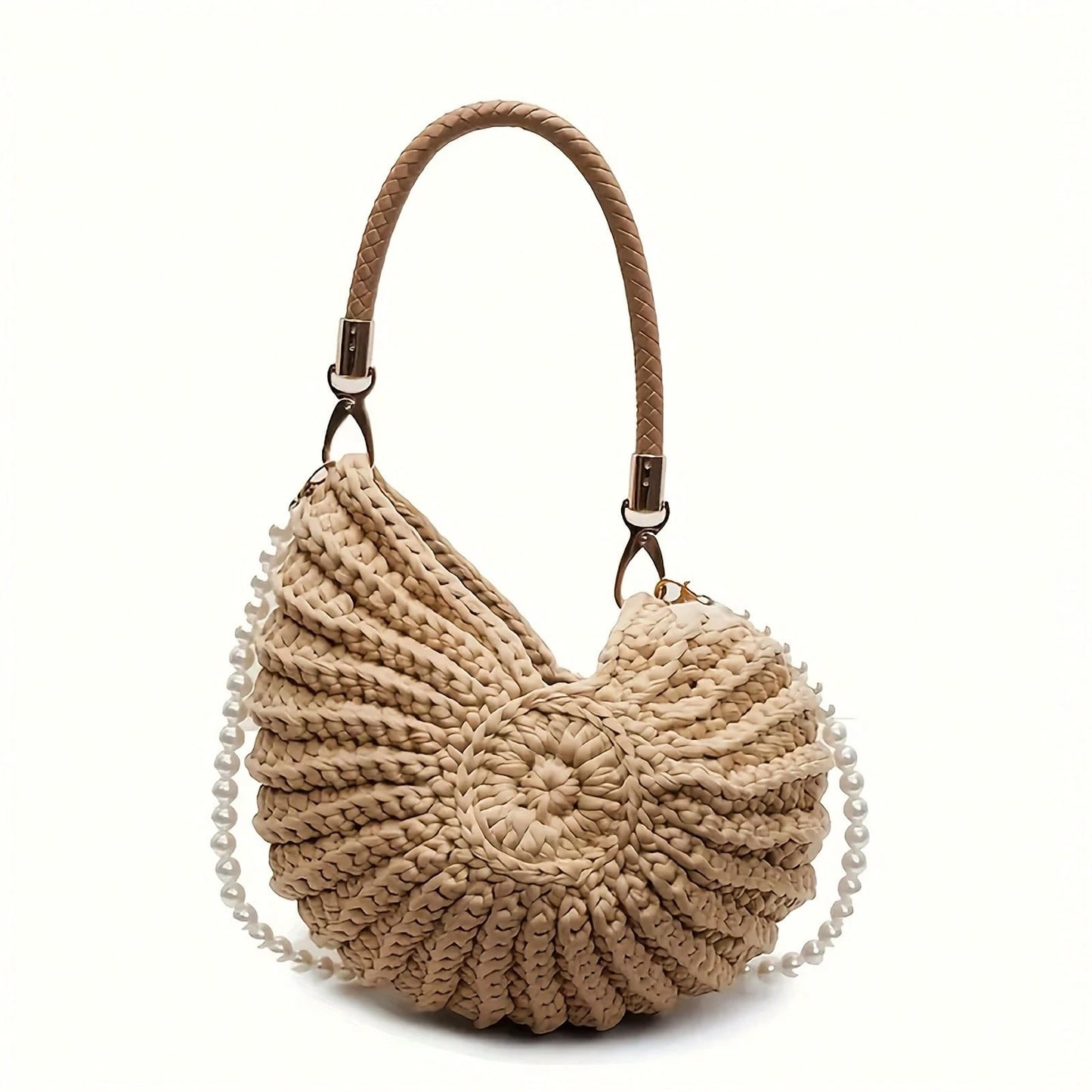 Handwoven Round Beach Tote Bag, Lightweight Crochet Shoulder Bag Summer Vacation, Shopping And Daily Outings, Spacious Boho Style Handbag
