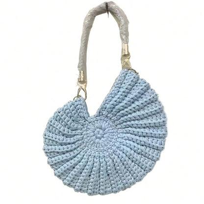 Handwoven Round Beach Tote Bag, Lightweight Crochet Shoulder Bag Summer Vacation, Shopping And Daily Outings, Spacious Boho Style Handbag