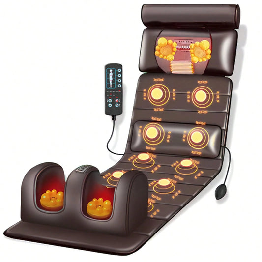 HanTai Full-Body Vibration & Heat Massage Mat, Multiple Intensity Levels Adjustable, Detachable Neck Massage Headrest And Multi-Functional Foot & Leg Massager, Portable And Foldable, Suitable For Home