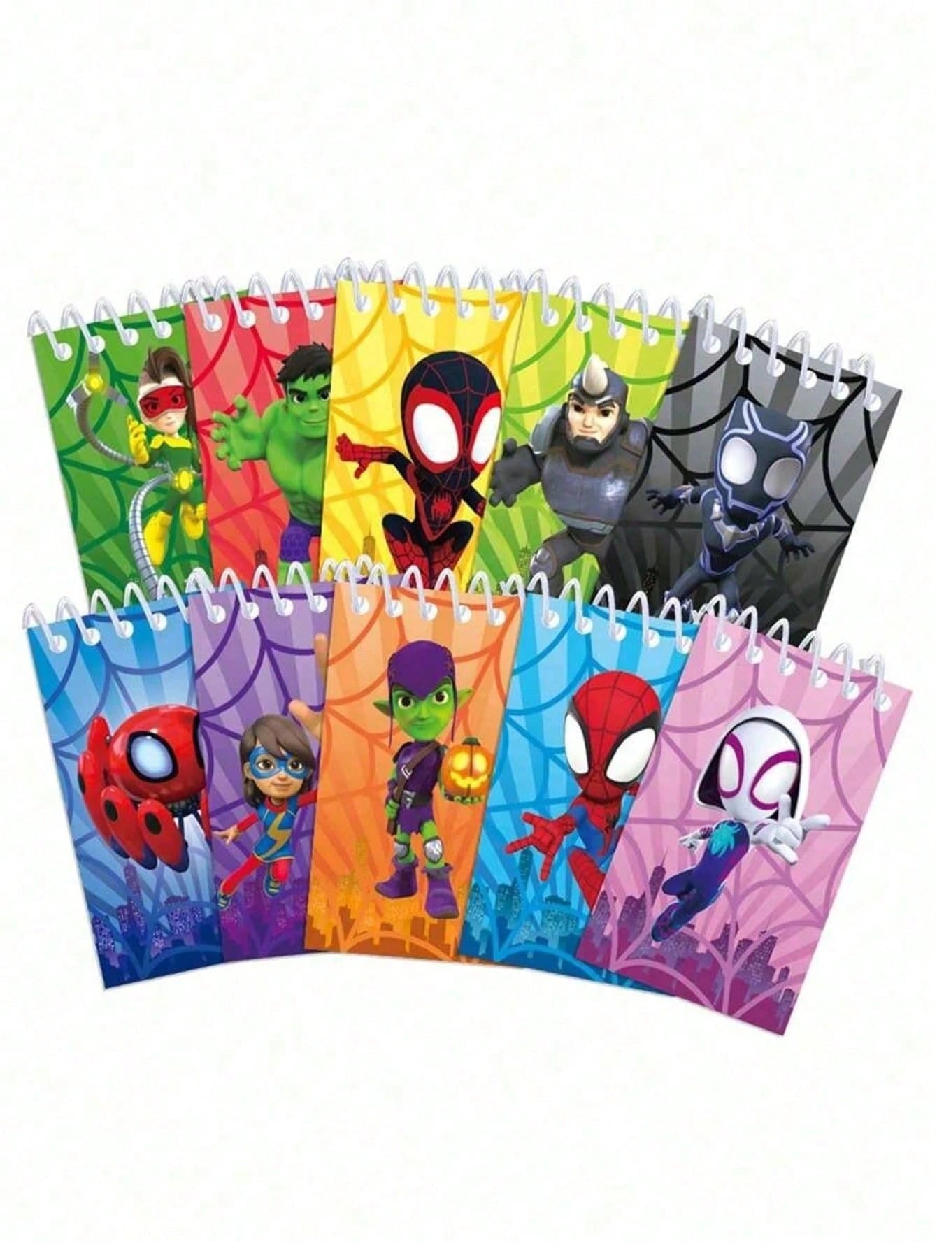 Hasbro 10pcs Passionate Hero Wind Alliance Rainbow Color Blocked Mini Spiral Binding Notebook, Birthday Party Classroom Notebook. Student Stationery Prizes And Gifts, Suitable For Work And Office, Stu