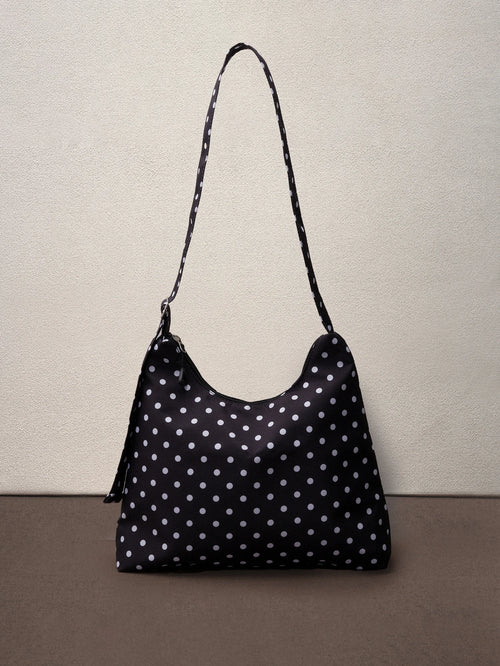 Hatastic Women's Shoulder Bag, Fashionable Polka Dot Crescent Shaped Fabric Bag, Polka Dot Music Fest Back To School