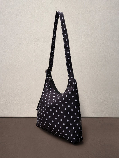 Hatastic Women's Shoulder Bag, Fashionable Polka Dot Crescent Shaped Fabric Bag, Polka Dot Music Fest Back To School