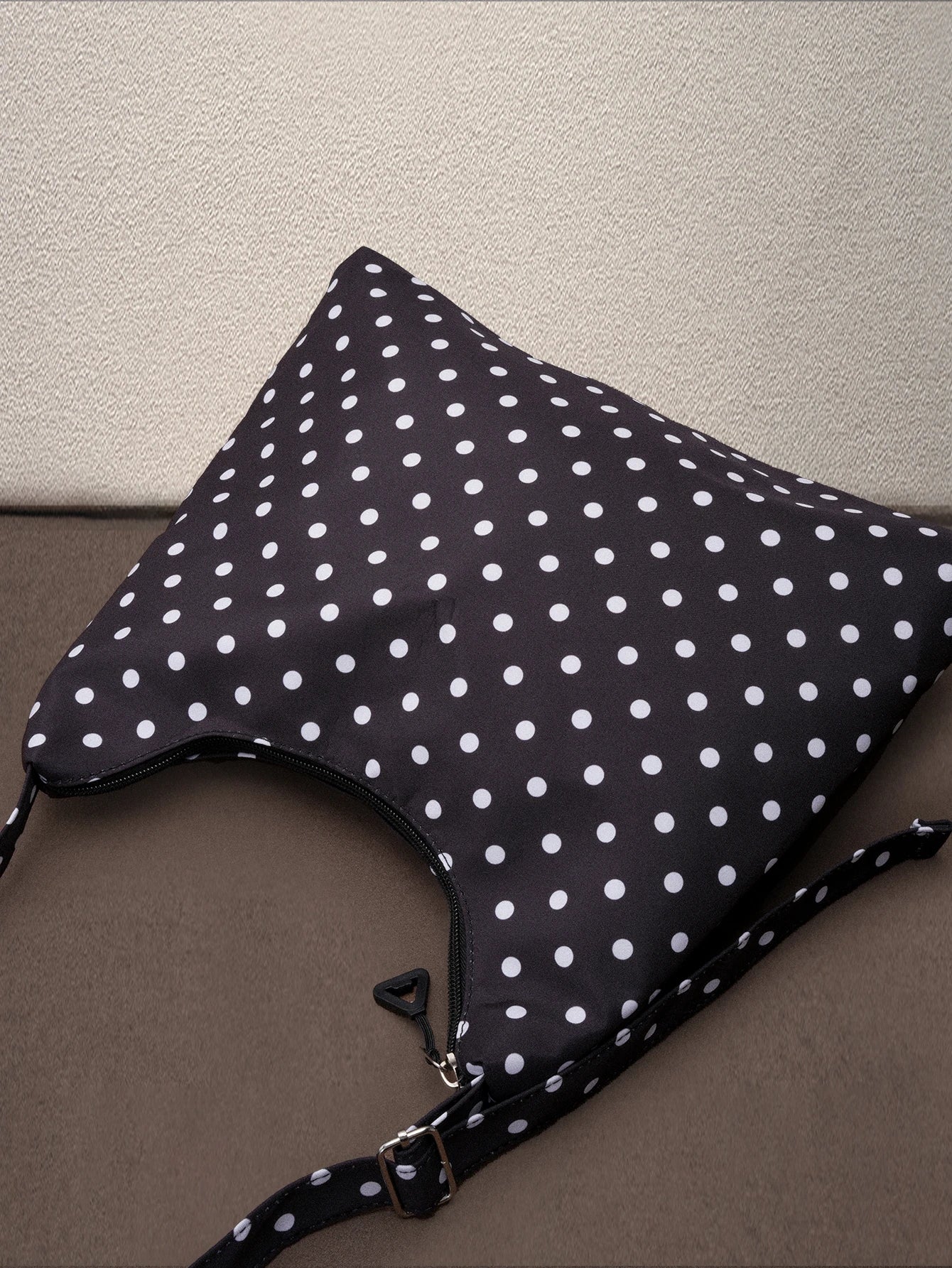 Hatastic Women's Shoulder Bag, Fashionable Polka Dot Crescent Shaped Fabric Bag, Polka Dot Music Fest Back To School